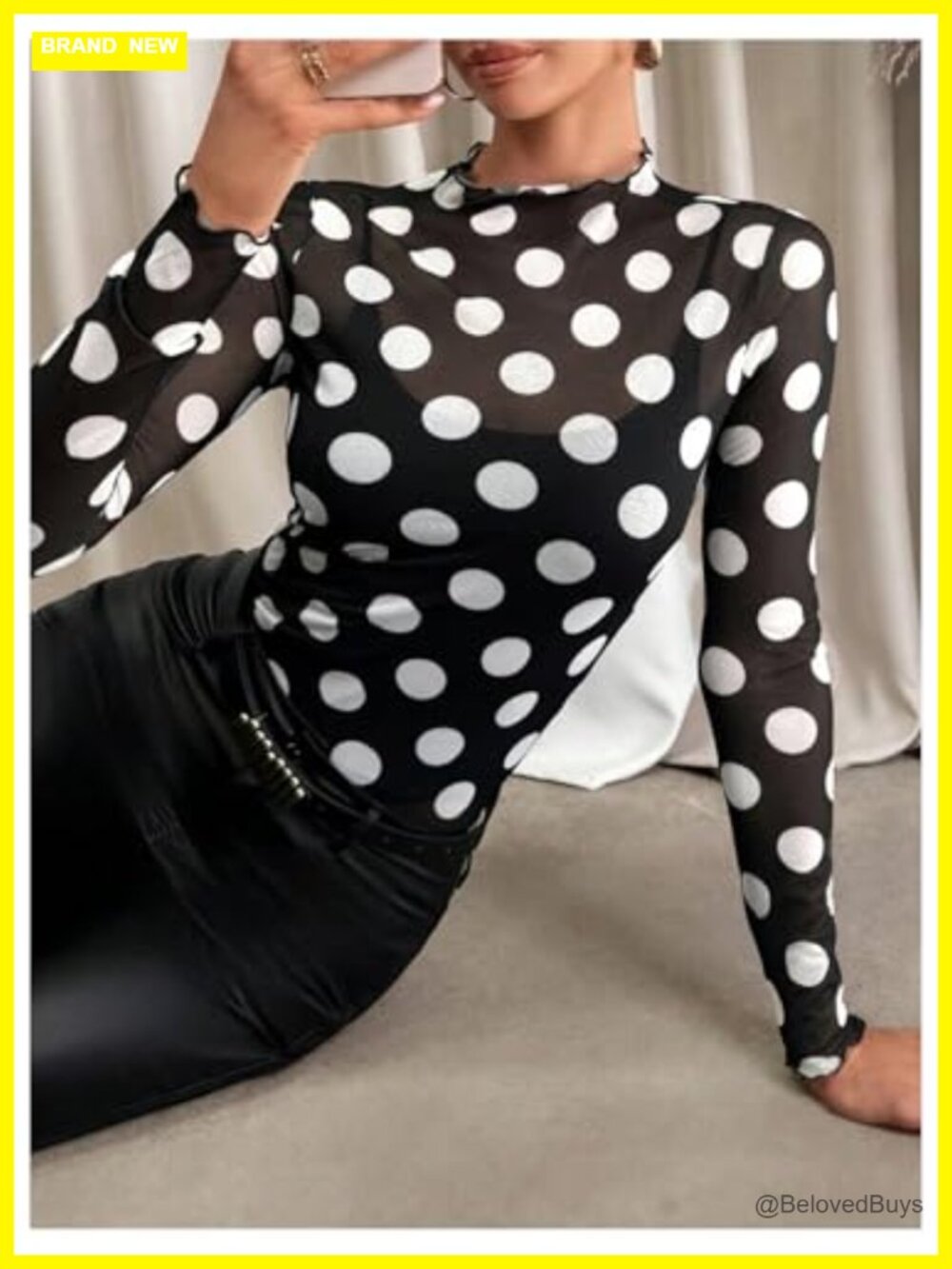 Sheer Leopard Print Crop Top Mock Neck Long Sleeve Lettuce Trim Mesh T-Shirt - Picture 6 of 7